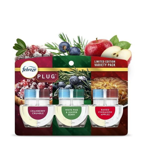 Febreze Plug In Air Freshener, Odor-Fighting Scented Oil Refill, Holiday Mix, 3 Refill