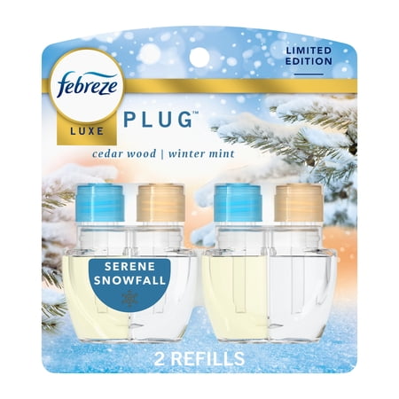 Febreze Plug In Air Freshener, Odor-Fighting Scented Oil Refill, Serene Snowfall, 2 Refill