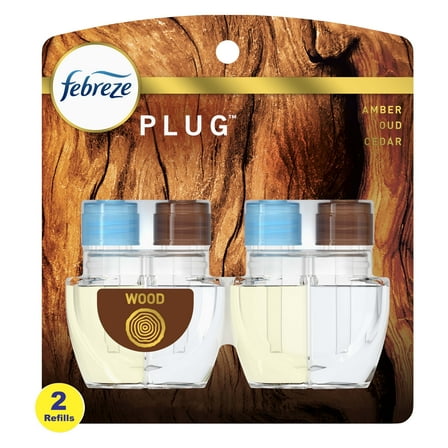 Febreze Plug Refill Odor-Fighting Air Freshener Wood Scent, 2 Count, 0.87 fl oz Each