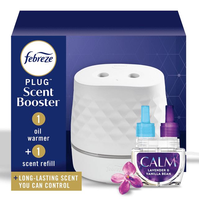 Febreze Plug in Air Freshener, Scent Booster, Oil Diffuser, Starter Kit + 1 Refill, Downy Calm Scent (2 Pack)