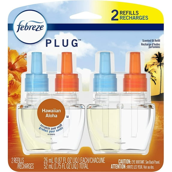 Febreze Plug in Air Freshener and Odor Eliminator, Scented Oil Refill, Hawaiian Aloha, 2 Count (Pack of 4)
