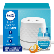 Febreze Plug in Scent Booster, Air Freshener, Oil Diffuser, Refresh & Energize, Warmer + 1 Refill ( 2 Pack )