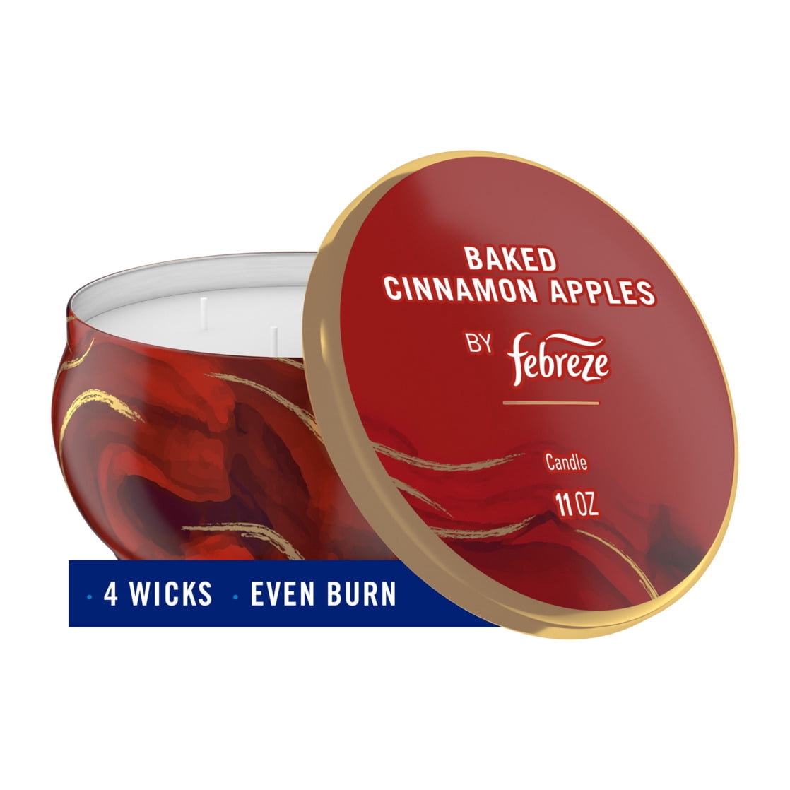 Febreze Baked Cinnamon Apples Scented Candle, 11 oz, 4 Wick, Single Pack
