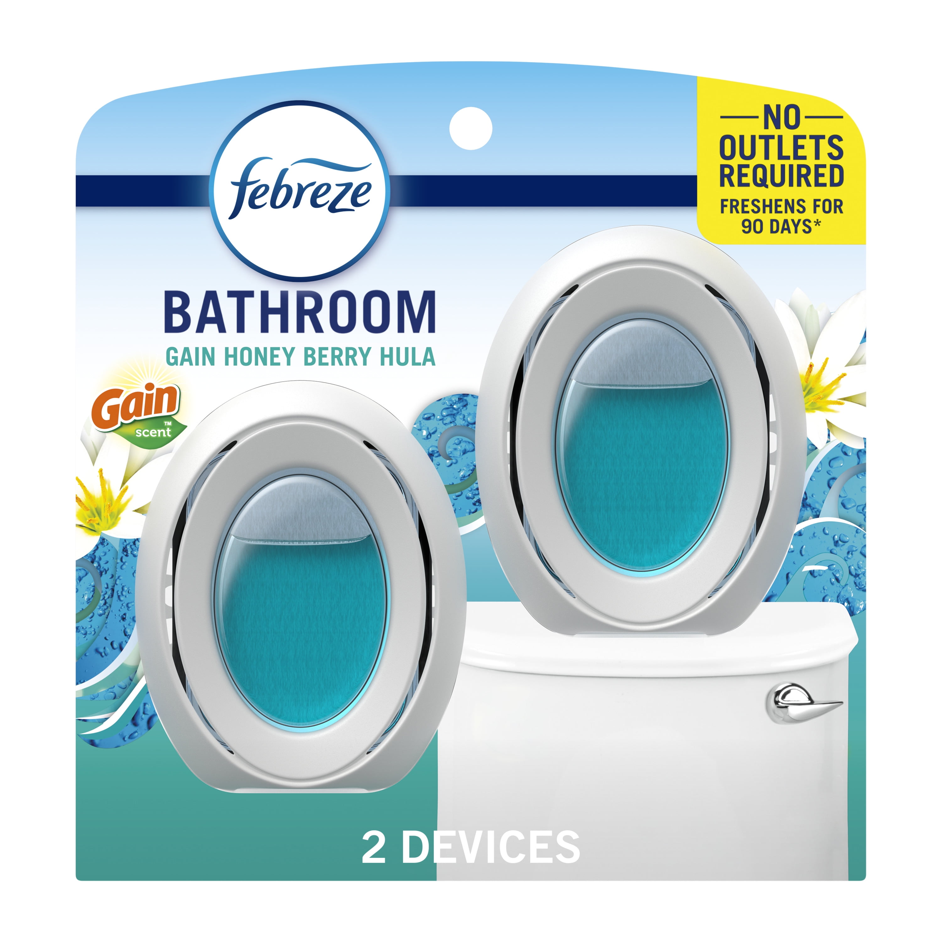 Febreze Bathroom Air Freshener, Small Spaces Odor-Fighting, Gain Honey Berry Hula, 2 Count