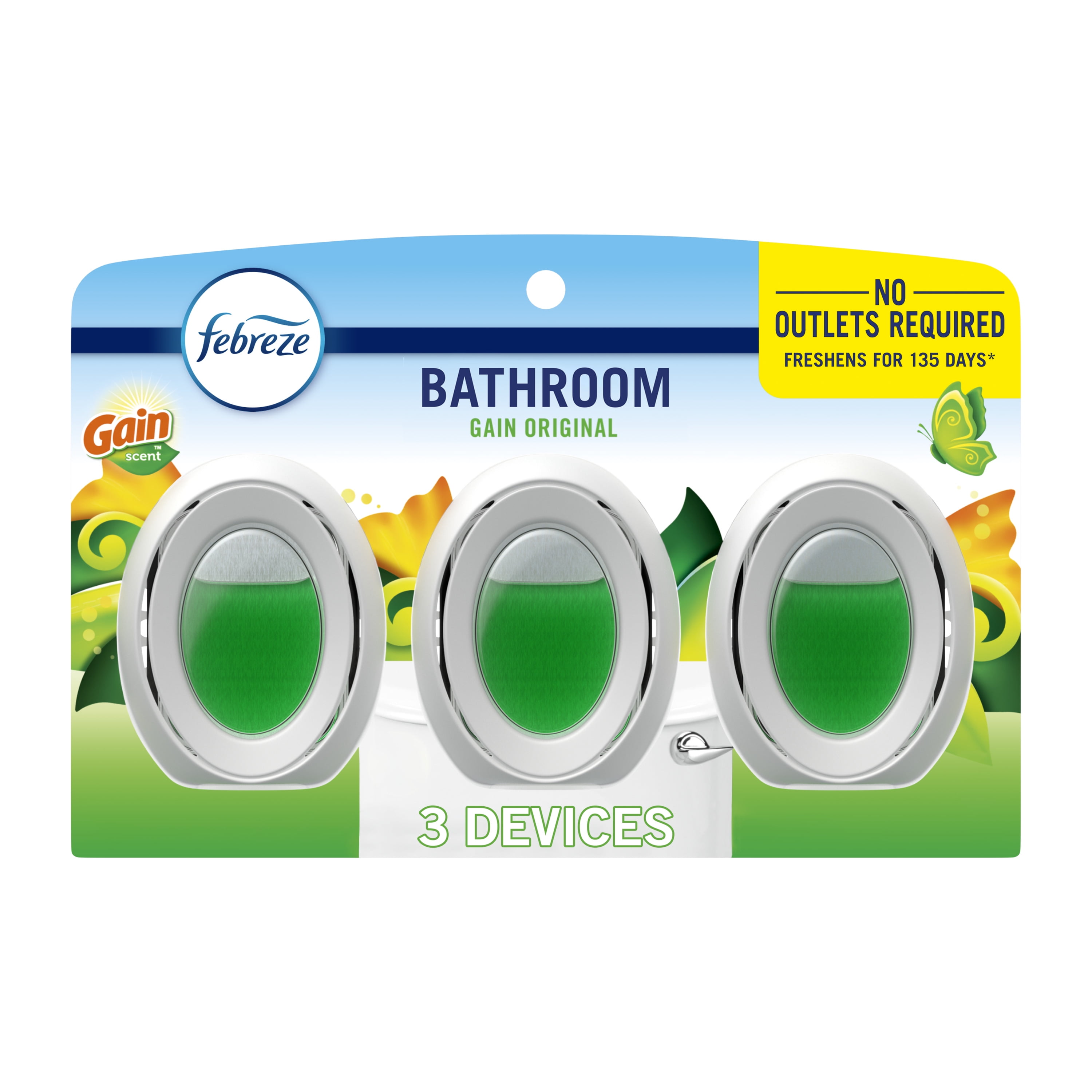Febreze Bathroom Air Freshener, Small Spaces Odor-Fighting, Gain Original, 3 Count