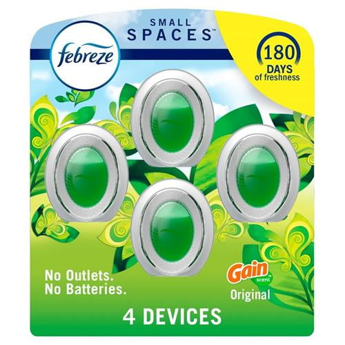 Febreze Small Spaces Air Freshener, Odor-Fighting, Plug In Alternative, Air Fresheners For Home And Bathroom And Kitchen, Closet Air Fresheners, Gain Original Scent, 4 Count - Pack of 2