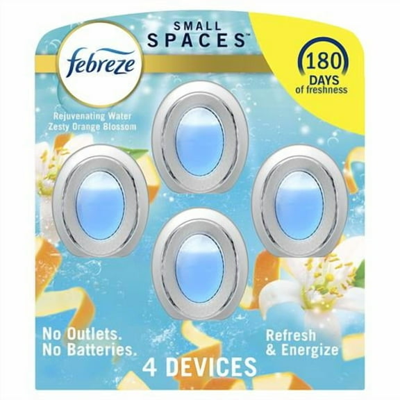 Febreze Small Spaces Air Freshener, Odor-Fighting, Plug In Alternative, Air Fresheners For Home And Bathroom And Kitchen, Closet Air Fresheners, Refresh & Energize Scent, 4 Count - Pack of 2
