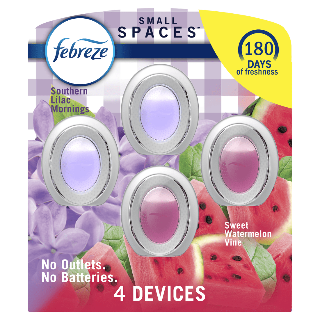 Febreze Small Spaces Air Freshener, Odor-Fighting, Sweet Watermelon & Southern Lilac Scent, 4 Count