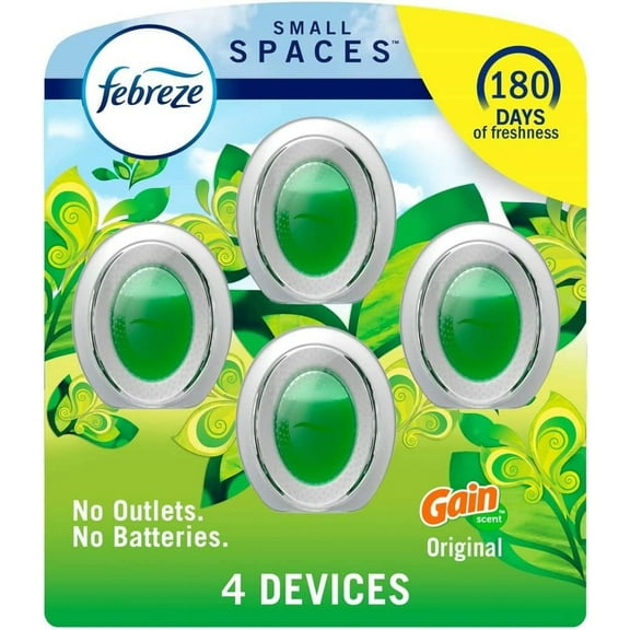 Febreze Small Spaces, Plug in Air Freshener Alternative for Home, Gain Original Scent, Odor Eliminator for Strong Odor (4 Count)