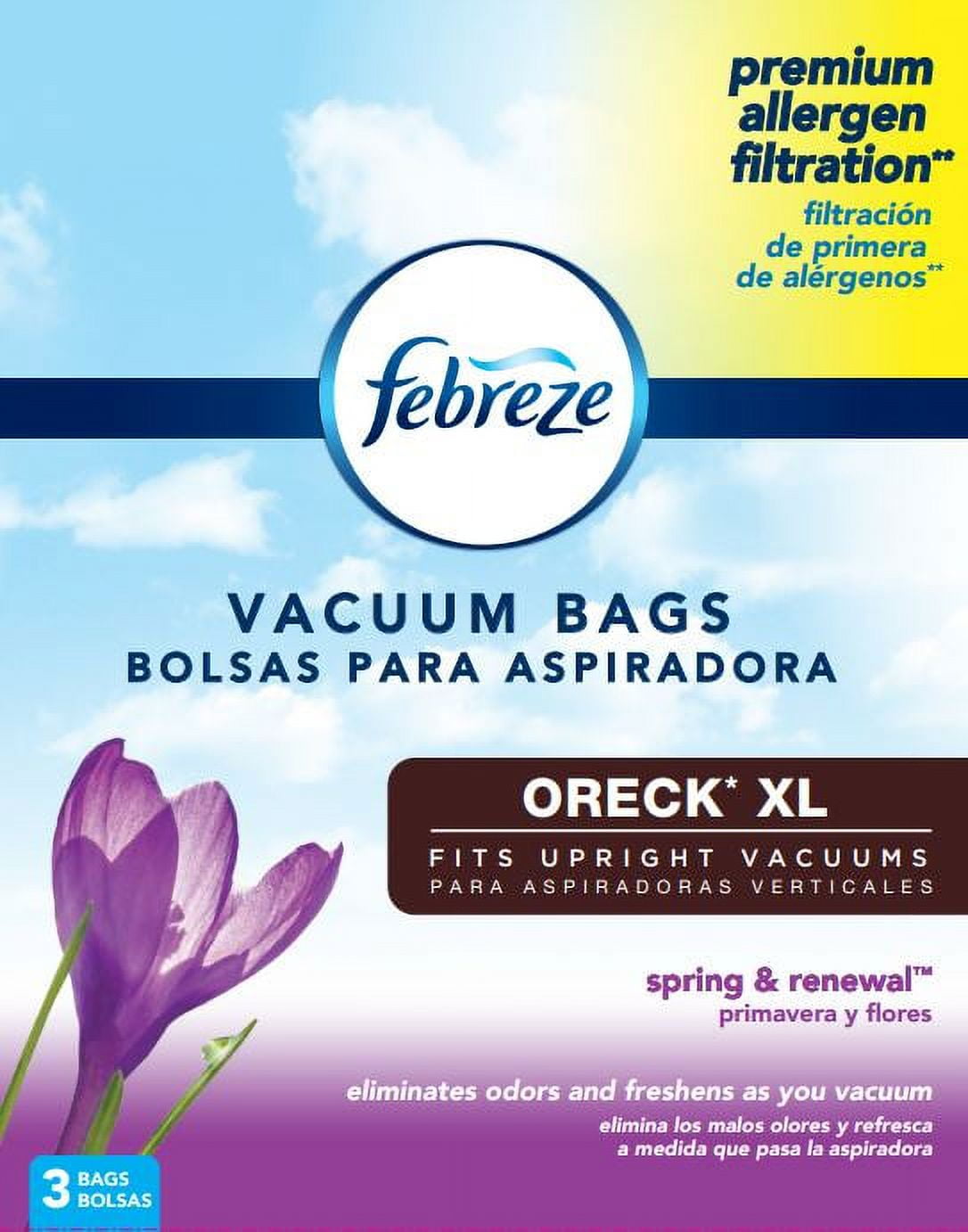 Febreze Spring & Renewal Scent Oreck XL Vacuum Bag, 3Pack, 17053