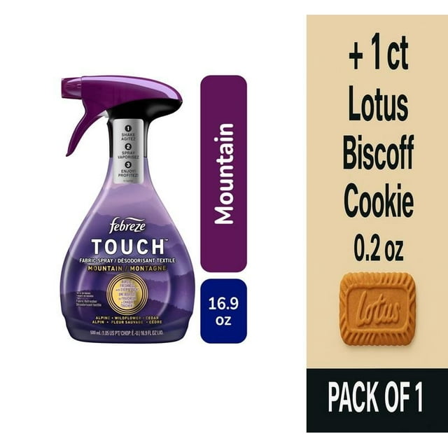 Febreze Touch Mountain Scent Fabric Spray 16.9 fl oz - Pack of 1 & Lotus Biscoff Cookie - 0.2 Oz - 1 ct
