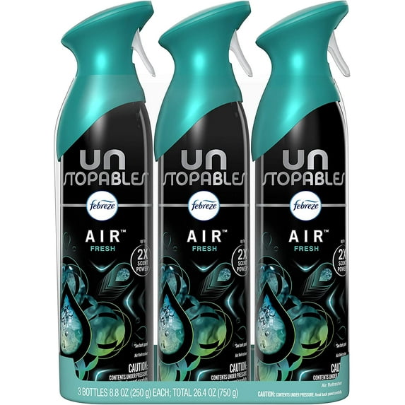 Febreze Unstopables Air Freshener Spray, Fresh Scent, Odor Eliminator for Strong Odors, 8.8 Oz (Pack of 3)