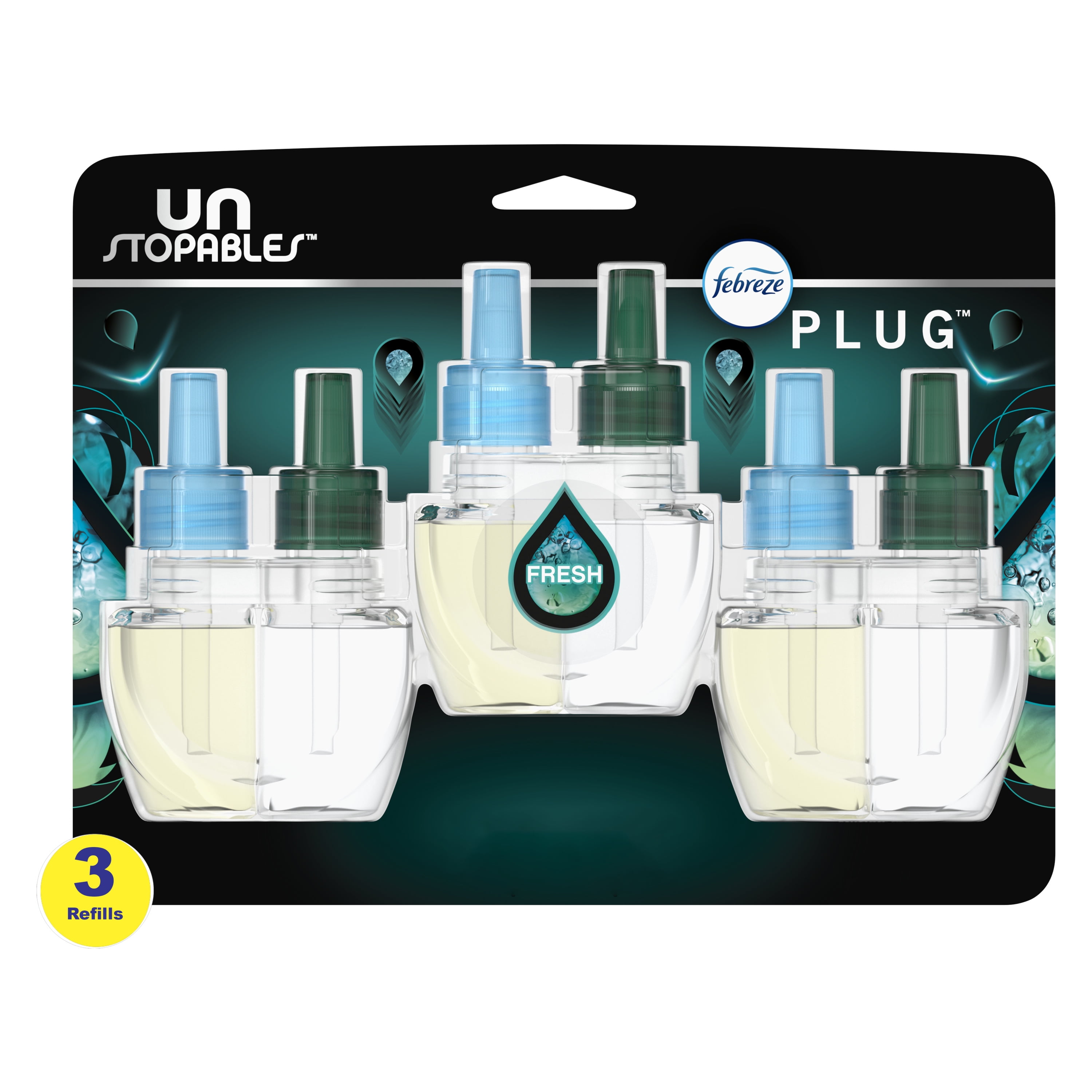 Febreze Plug In Air Freshener, Odor-Fighting Oil Refill, Unstopables Fresh, 3 Refills
