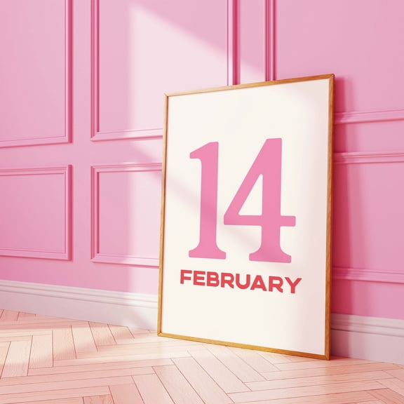 February 14 Poster Valentine S Day Decor Pink Red Wall Art Trendy Cute Love Poster, Unframed Size 16x24