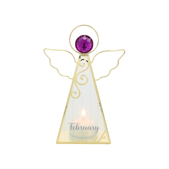 Pavilion Gift Company- February - 6.5" Angel Tealight Candle Holder Religion Faith February Birth Month Birthday Zodiac Aquarius Pisces Crystal Birthstone Keepsake Decor Gift