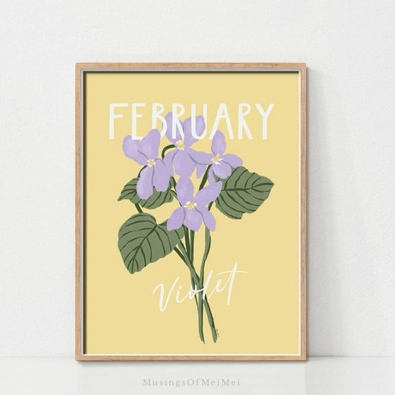 February Birth Month Flower Art Print, Violet Illustration Wall Decor For Nursery, Bedroom Or Botanical Gallery Display, Wall Art, Modern Wall Decor, 8x12 UNFRAMED