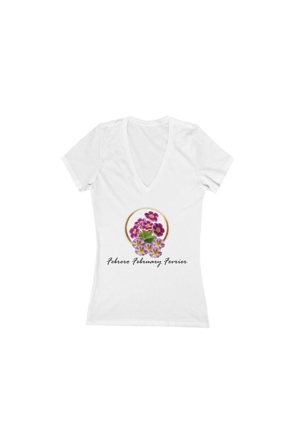 February Birthday Flower, Primrose - Jersey Short Sleeve Deep V-Neck Tee