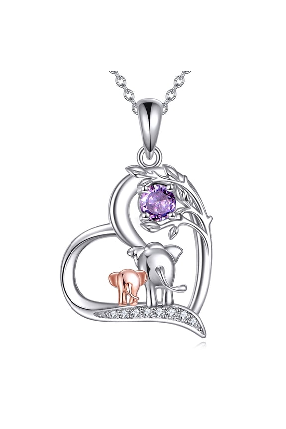 February Birthday Necklace 925 Sterling Silver Good Luck Elephant Pendant Cute Animal Jewelry Gift for Women Mom Wife