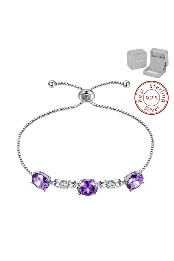 February Birthstone Bracelet 925 Sterling Silver Purple Amethyst Bracelet Jewelry Women Girls Mother Christmas Birthday Valentine's Day Gift for Wife