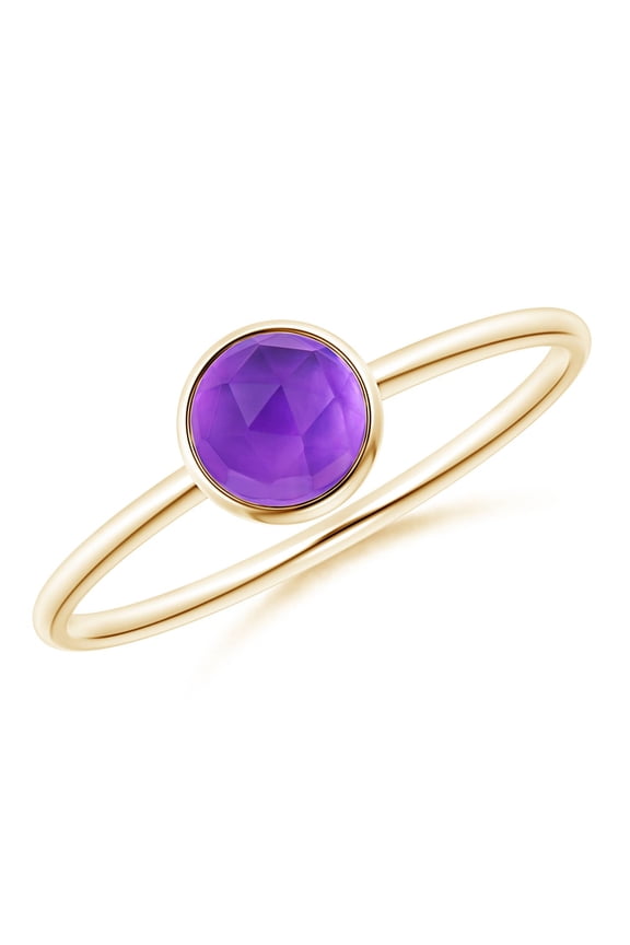 Rings - Natural Round Amethyst Stackable Ring in 14K Yellow Gold for Women (Size-5mm) | February Birthstone Jewelry, Birthday, Anniversary, Jewelry Gift for Women