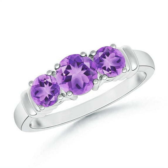 February Birthstone Ring - Vintage Style Three Stone Amethyst Wedding Band Ring in Platinum (5mm Amethyst) - SR0347AM-PT-A-5-3