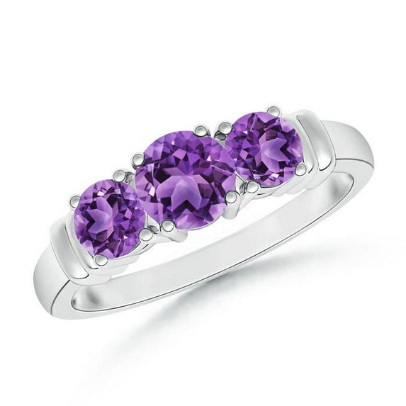 ANGARA Vintage Style Three Stone Natural Amethyst Wedding Band in Platinum for Women | February Birthstone, Anniversary, Jewelry Gift for Women | Natural Amethyst Engagement Ring (Ring Size - 10.5)