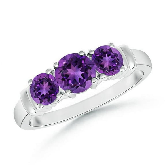 ANGARA Vintage Style Three Stone Natural Amethyst Wedding Band in Platinum for Women | February Birthstone, Anniversary, Jewelry Gift for Women | Natural Amethyst Engagement Ring (Ring Size - 9)