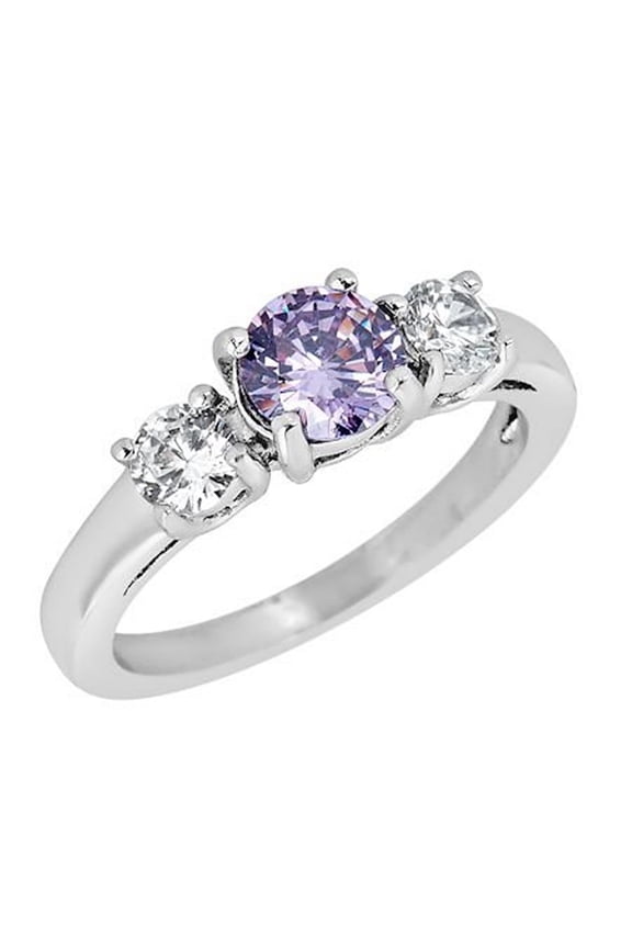 February Birthstone Ring Womens Purple Cubic Zirconia 316L Stainless Steel Band Fantasy Forge Jewelry