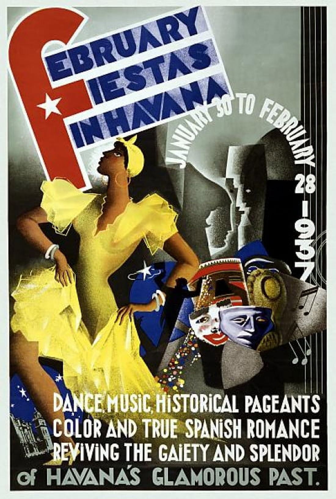 February Fiestas In Havana Vintage Travel Canvas Art - (36 x 54)