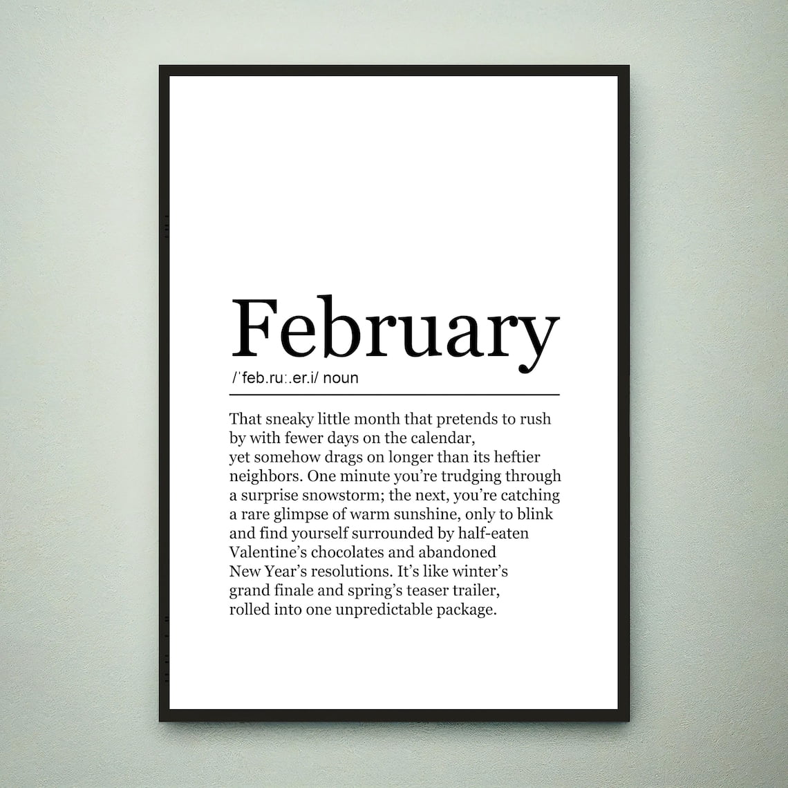 Definite Mean February Fun Definition Month Meaning Minimalist Poster, Inspirational ...