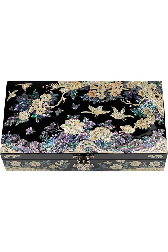 Mother of Pearl Jewelry Box - Gifts for Mom Wife Girlfriend Her on Mothers Day Valentines Day Anniversary Christmas Birthday Gifts for Women Wooden Keepsake Treasure Box