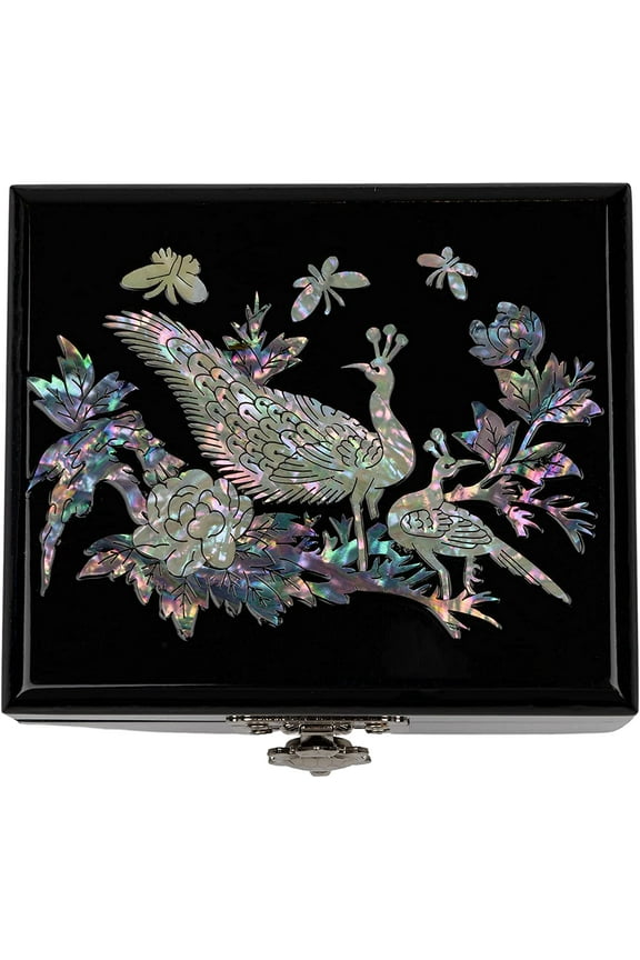 Mother of Pearl Peacock Small Jewelry Box - Mini Organizer for Earring Necklace Ring & Bracelet Jewelry Display Storage Case for Woman Unique Gifts