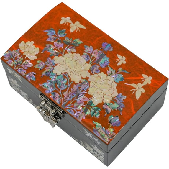 February Mountain Mother of Pearl Small Jewelry Box with mirror lid, Jewelry Storage Organizer for Earring, Necklace, Rings, Bracelet & Accessories, Gifts for women who has everything