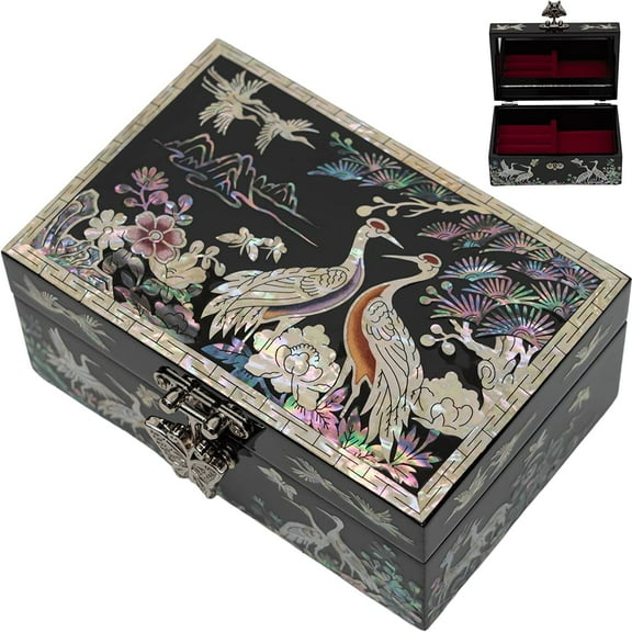 February Mountain Mother of Pearl Small Jewelry Box for women - Handmade Made in Korea - Unique Gift ideas for Mom,Girl friend,Sister,Grandma Birthday, Anniversary, Christmas