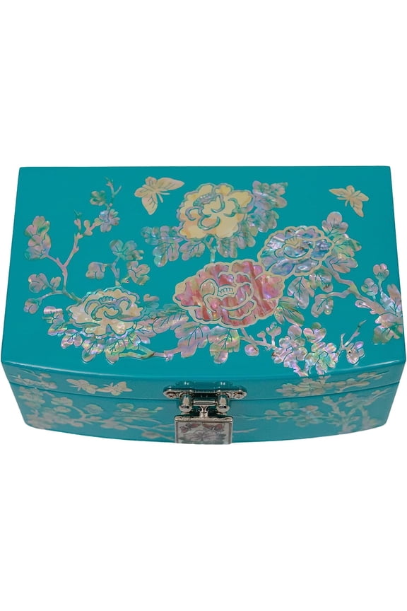 Mother of Pearl Jewelry Box with Ring Tray - Blue Jewelry Box Keepsake Box Gifts for Women Mom, Sister, Daughter, Wife, Friend