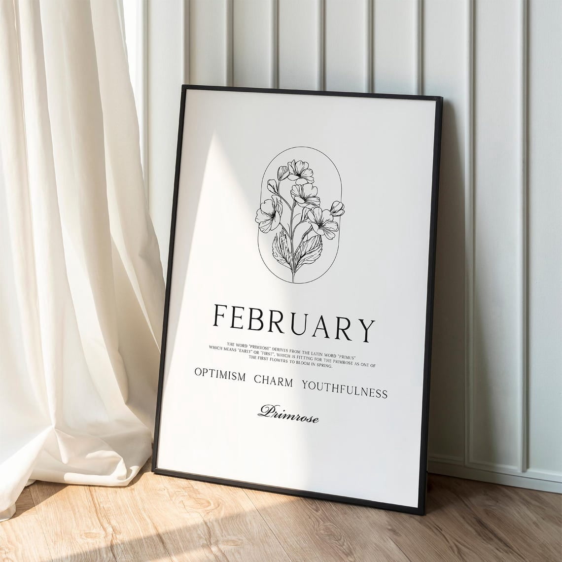 February Primrose Birth Flower Wall Art Print, Minimalist Botanical ...