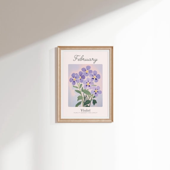February Violet Birth Flower Art Print, Grand Millennial Botanical Home Decor #2589, Unframed Canvas Size 8x12