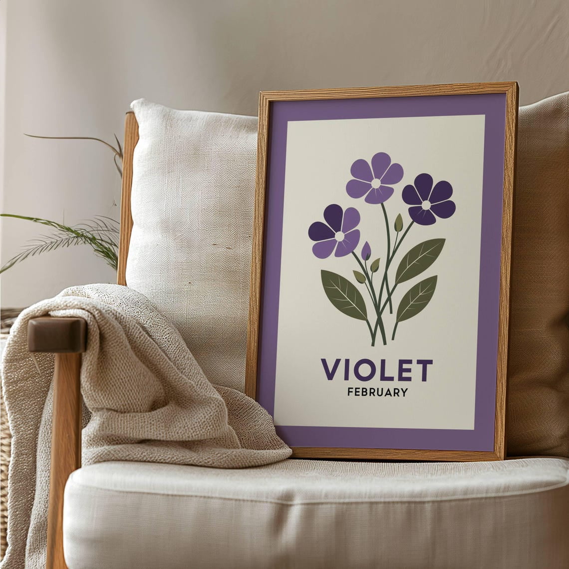 February Violet Birth Flower Wall Art Print, Mid Century Floral Decor ...