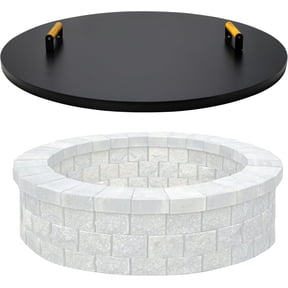 Febtech 30" Round Fire Pit Cover Heat Resistant Shield With Dual Wooden Handles Perfect for Fire Pit Inside Up to 28"