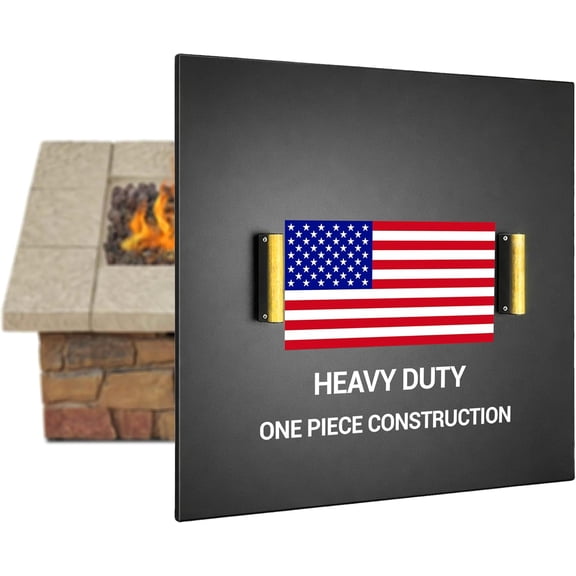 Febtech -30" Square Fire Pit Snuffer Lid - Carbon Steel Fire Pit Pan Lid for 28" FirePit- Steel Cover with Wooden Handles FirePit Shield for Outdoor Burner Cover Camping Accessories