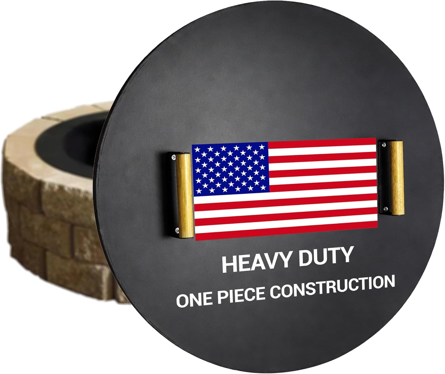 Febtech 36" Fire Pit Cover Round with Dual Wooden Handles Perfect for Fire Pit Inside Up to 34"