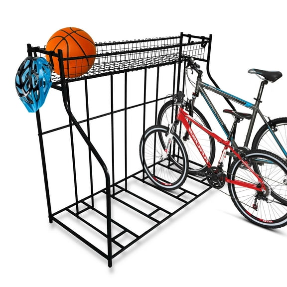 Febtech - 4 Bike Stand Rack with Storage, Garage Organizer, Black