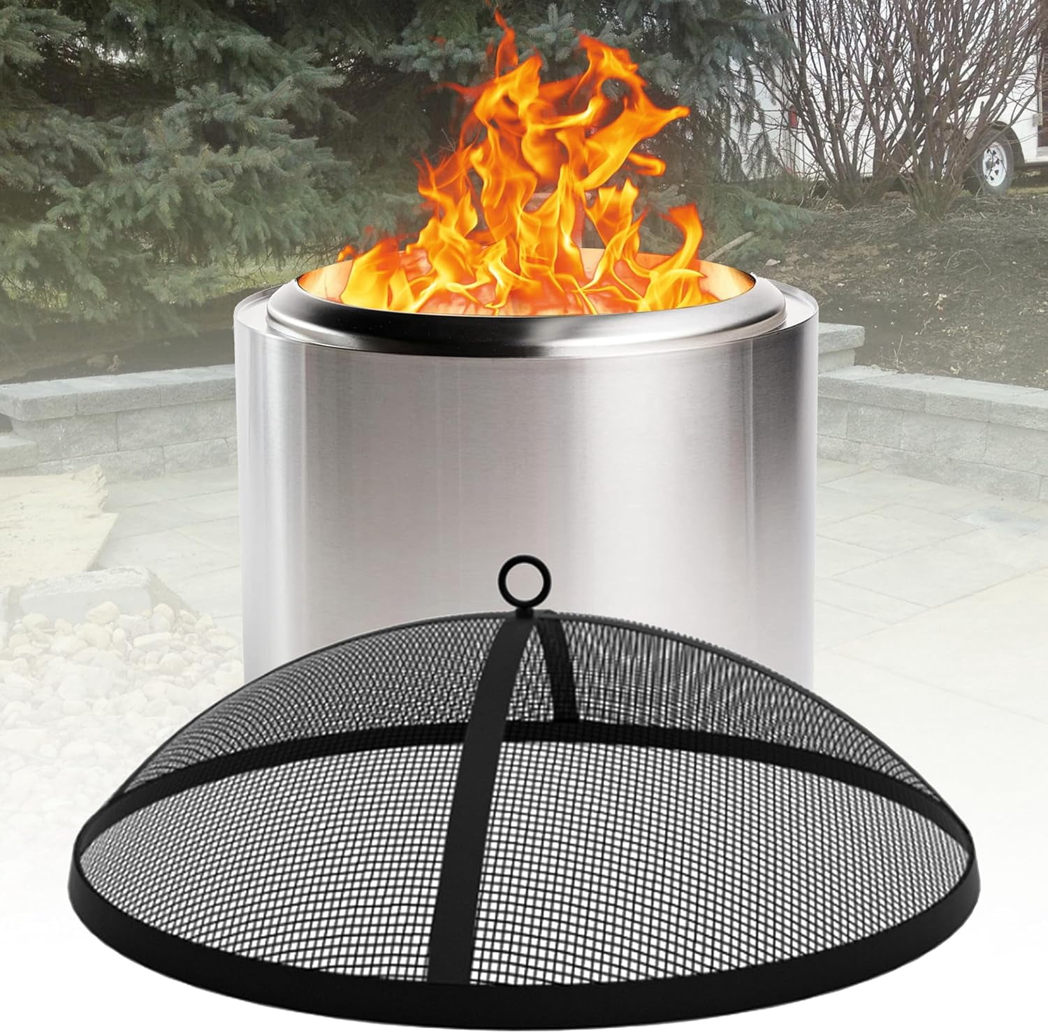 Febtech Fire Pit Spark Screen 36 Inch Round Lid, Heavy Duty Fire Pit ...
