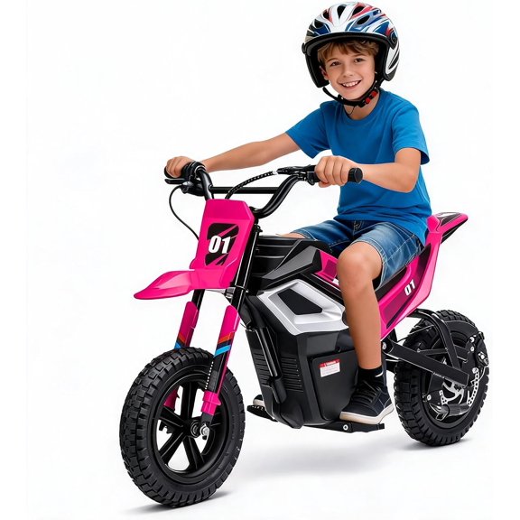 Fectiontool 24V Electric Ride-On Motorcycle, 350W Motor, 24V 7Ah Rechargeable Battery, Battery Powered Ride-On Bike, Energy-Efficient Charger Included,Rose red