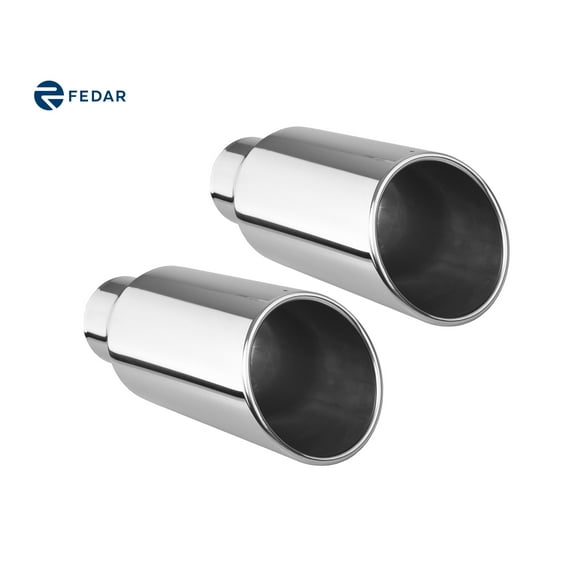 Fedar Exhaust Muffler Tailpipe Tip 4" Inlet 6" Outlet 15" Long Rolled End Angle Cut 2-pack