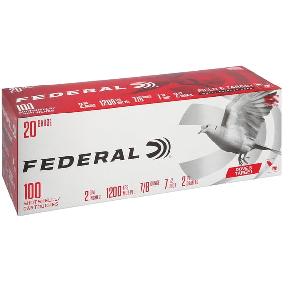 Federal Multi-Purpose, 20 ga, 7.5 Shot, 2-3/4 in, 7/8 oz, 1200 fps, 100 Count