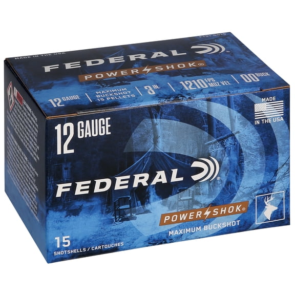 Federal Power-Shok Buckshot, 12 ga, 00 Buckshot, 15 Pellet, 3 in, 1210 fps, 15 Count