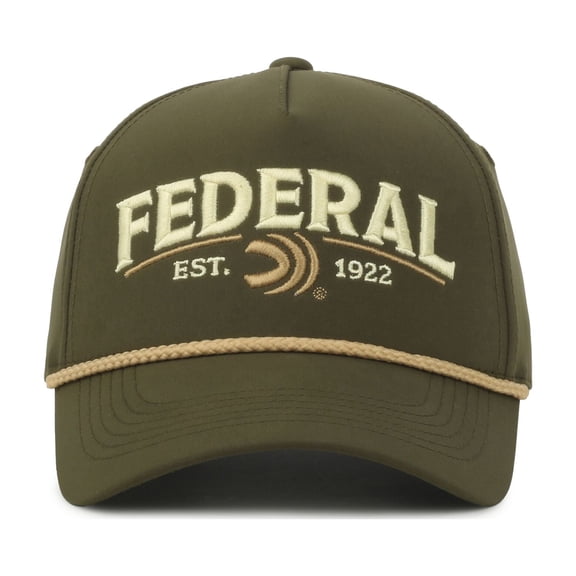 Federal Ammunition Structured 5-Panel Snapback Hat – Embroidered Logo Cap, Olive, One Size