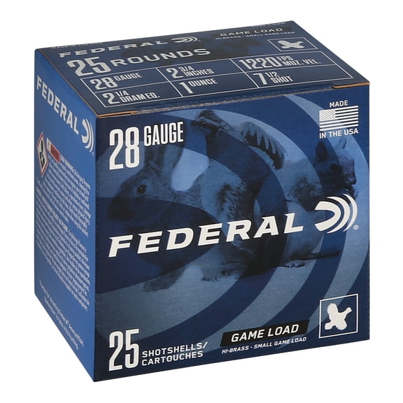 Federal Game Load Upland Hi-Brass, 28 ga, 7.5 Shot, 2-3/4 in, 1 oz, 1220 fps, 25 Count