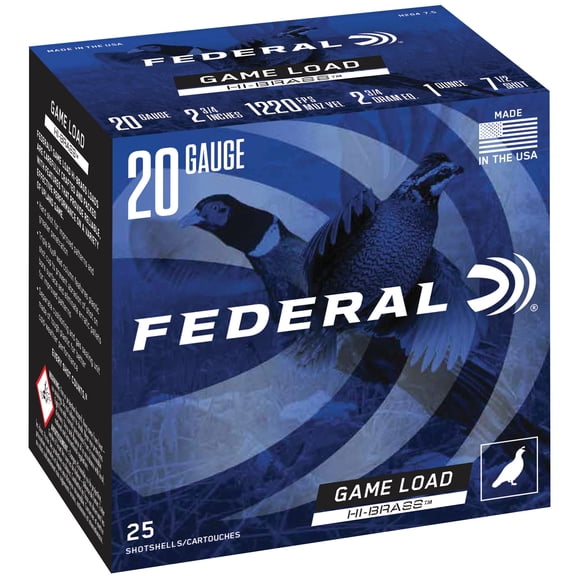 Federal Game Load Upland Hi-Brass, 20 ga, 7.5 Shot, 2-3/4 in, 1 oz, 1220 fps, 25 Count
